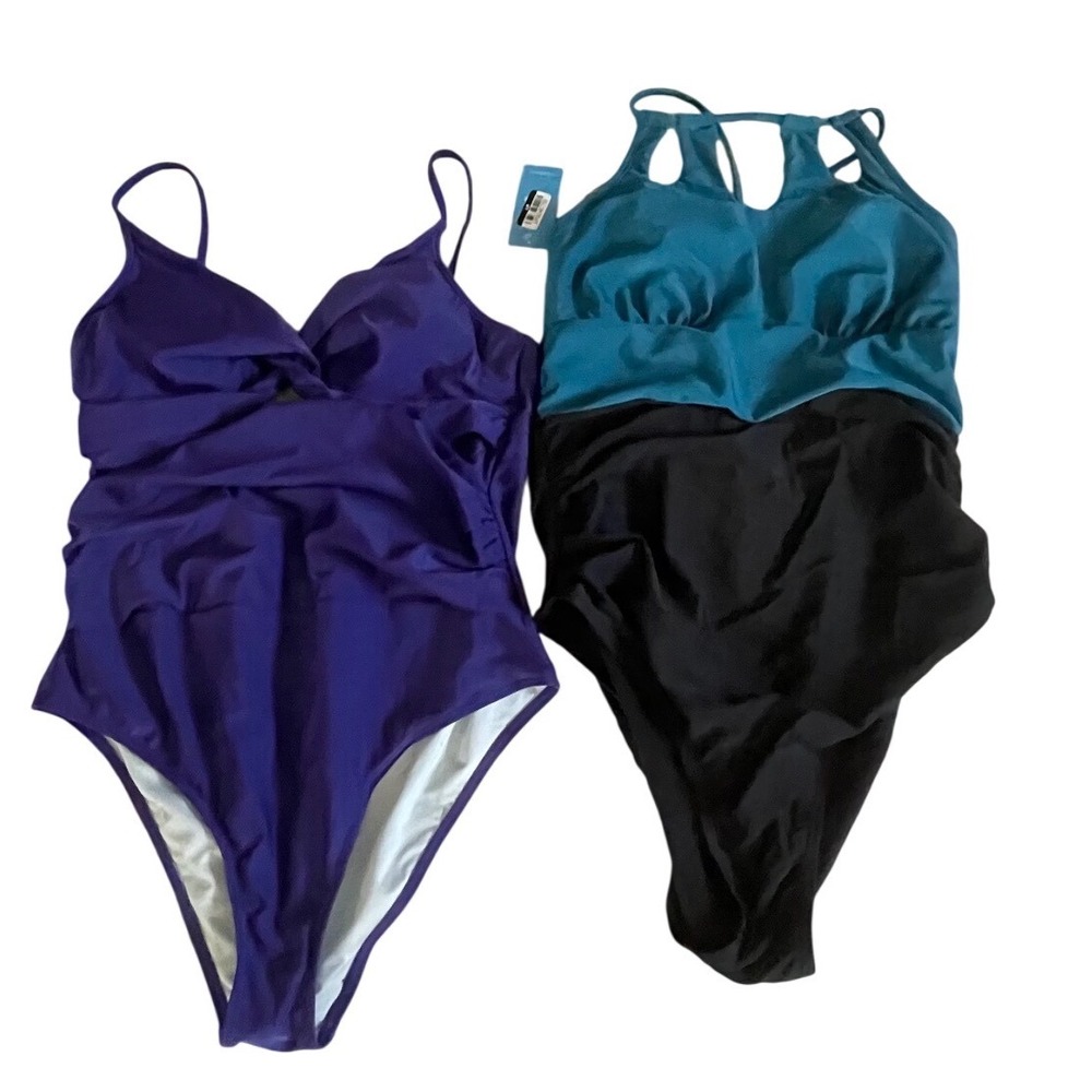 CUPSHE Womens One Piece Swimsuit Lot 2 Purple Teal Black Size L NWT